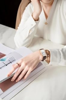 carlien Women Quartz Watch Lady Stylish Rectangle Dress Watch with Leather Strap and Sapphire Crown