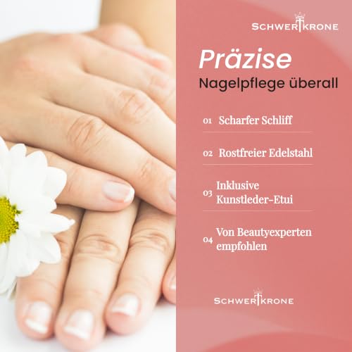 SCHWERTKRONE® Nagelschere [MADE IN GERMANY] - Hochwertige Fingernagelschere mit Nagelscheren Etui - Nail Scissors - Maniküre Schere Gebogen - Nagelhautschere extra Fein & Scharf