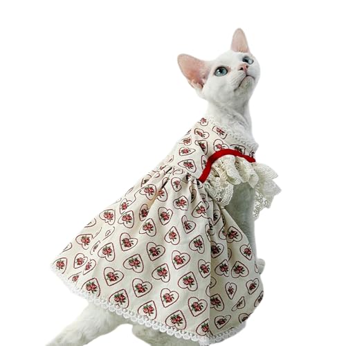 UOSIA レース付きバレンタインデイの猫ドレス、かわいいスフィンクスの猫の服、毛のない猫用の甘い服、毛のない品種のための子猫のスカート