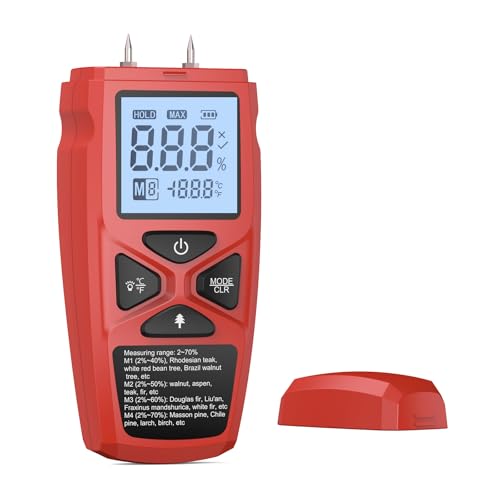 Wood Moisture Meter Firewood Moisture Detector Two Pins Digital Wall Moisture Detector Damp Detector Tester for Wood Walls Firewood Logs Floor Lumber Humidity Detector Tool (red)