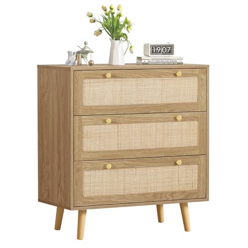 Skokliz Commode en Bois avec 3 Tiroirs, 80x40x92cm Commode Meuble de Rangement Style bohème pour Chambre à Coucher, Salon, Meubles D'entrée