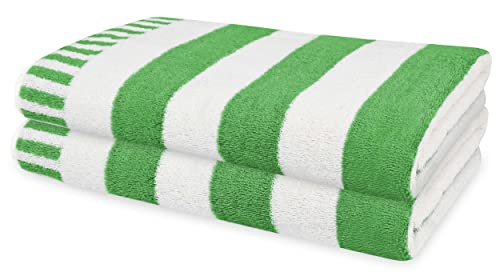 Weave Essentials Cabana 2 Pcs Beach Towel with Chair/Pocket Flap, 80x160cm Beach Travel Towel, 100% Cotton, High Absorbent & Lightweight, Suitable as Pool Towel, Spa or Shower Towel - (May Green)