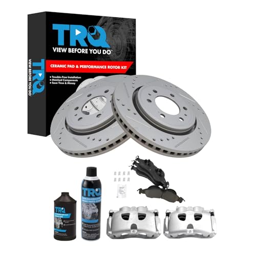 TRQ Front Performance Brake Pad & Rotor Kit Brake Caliper Brake Chemical Kit Brake Pads Brake Rotors Set Ceramic Premium G-Coated Compatible with 2009 Lincoln Navigator