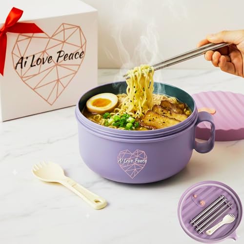 image for AI LOVE PEACE Ramen Bowl, 40 oz Microwaveable Noodle Cooker for Ramen,