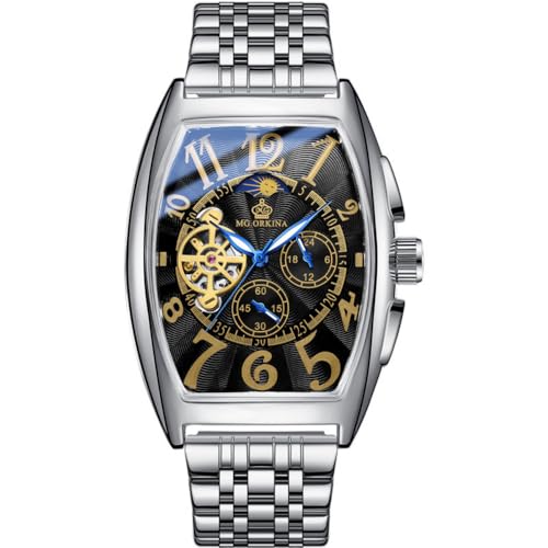 Montre mécanique squelette homme avec bracelet acier inoxydable et grand cadran