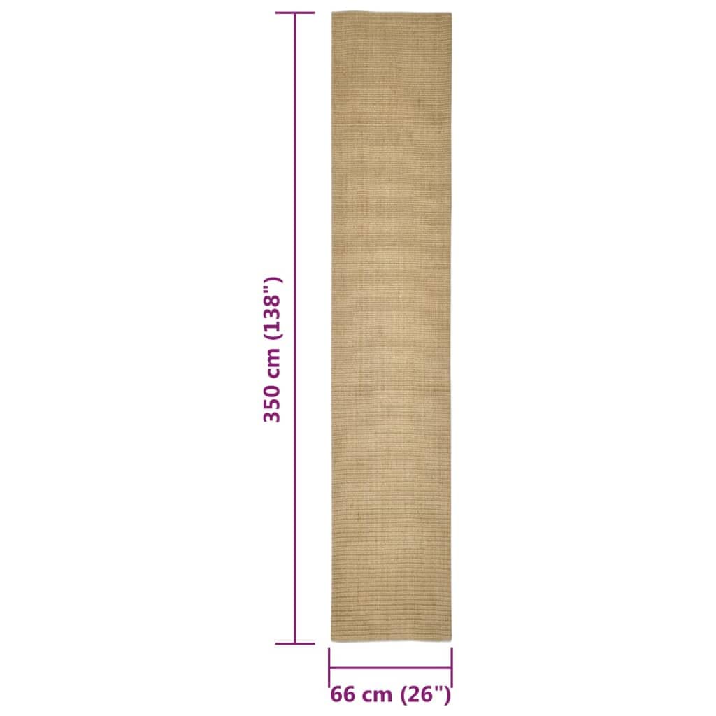Alfombra de sisal para rascador, 66 x 350 cm, con parte trasera de látex antideslizante, 100% material de sisal, versátil como tabla de rascar, pared de escalada, superficie de descanso para