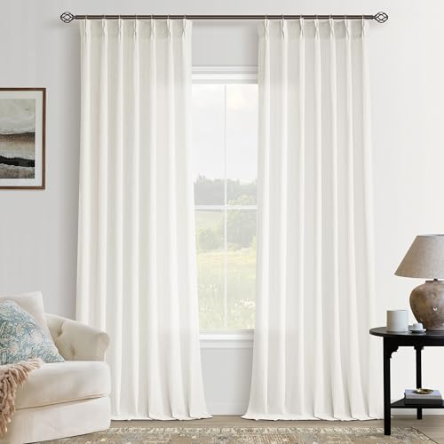 Image of Natural Cream Semi Sheer Pinch Pleated Linen Curtains for Bedroom 86 Inch