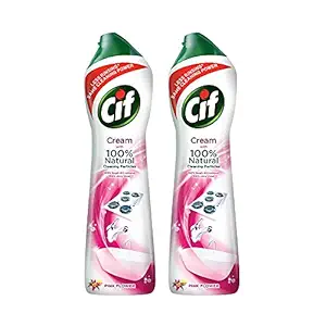 Cif Pink Multi Purpose Surface Cleaner Cream with Floral Fragrance, Removes Grease & Dirt wth Natural Cleaning Particles for Shiny Surface, 2x500ml