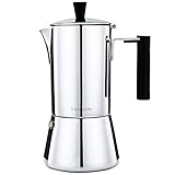 Diseño elegante y resistente al calor: utiliza la última tecnología de fabricación y estética combinada para diseñar esta elegante cafetera espresso. El pomo de plástico resistente al calor y el mango hacen que sea cómodo de usar. La base es de acero inoxidable magnético de calibre pesado, asegurando su larga vida útil a altas temperaturas.