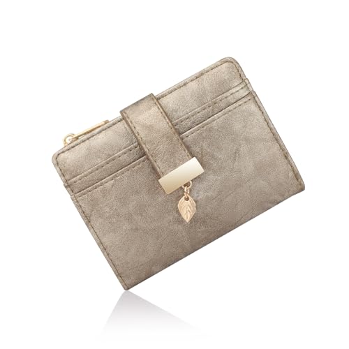 Image of Pomelo Best Wallet Women Bifold Leather Wallets for Women Credit Card Holder with ID Window Zipper Coin Pocket Golden