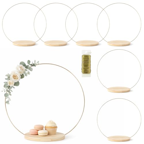 6 Pack Floral Hoop Centerpieces with Stand, 14 Inches Metal Rings for Crafts DIY Centerpieces Table...