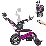Backrest Electric Reclining Adult Power Wheelchair, Elderly Mobility Motor Chair, 24Ah Lithium Battery, 30km Long Range, 700W Powerful Motor, 120Kg Load, Can be Operation by Remote Control (Violet)