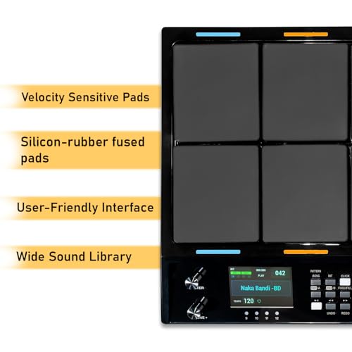 Image of M Studio MSP30 Pro Electronic Drum Pad with 8 Velocity-Sensitive Pads, LCD Display, Built-In Sounds & MIDI Controller - Portable Digital Drum Kit (Black)