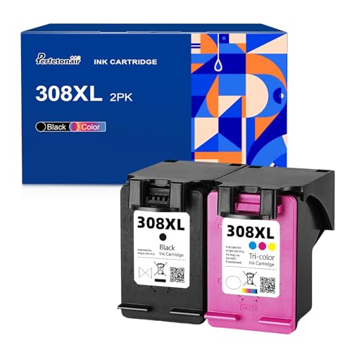 Perfetonair 308 XL 308E Druckerpatronen Ersatz für HP 308 308XL Druckerpatronen kompatibel mit HP Envy 6110e 6120e 6122e 6130 6132e 6520e 6530e 6532e Deskjet 2910 2920 2921 2922 patronen(2er-Pack)