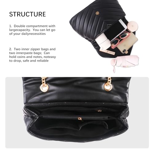 Image of Women Shoulder Bag, Fashionable Quilted Vegan leather Crossbody Purses with Adjustable Chain Designer Purses