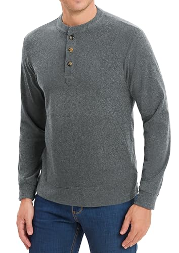 Derminpro Men's Henley Sweatshirts Long Sleeve Casual Solid Fleece Lining Lightweight Thermal T Shirt2