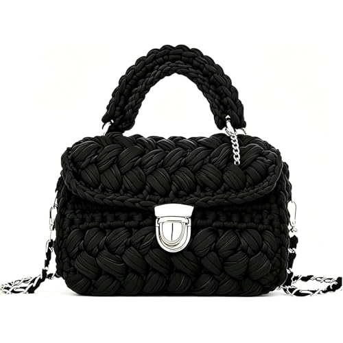 Bolso tejido a mano en crochet, bolso tote de punto grueso, bolso cruzado para mujer, color negro miniatura 1