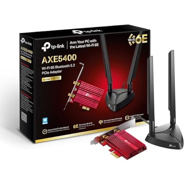 TP-Link AXE5400 Tri-Band Wi-Fi 6E Bluetooth 5.2 PCI Express adapter z dwiema antenami, chipset Intel Wi-Fi 6E, magnetyzowana podstawa anteny, niskoprofilowy wspornik w zestawie, WPA 3 (Archer TXE75E)