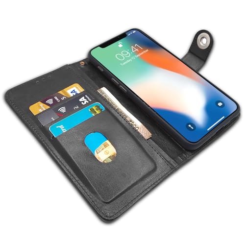Image of Pikkme Flip Cover Leather Finish | Inside TPU with Card Pockets | Wallet Stand and Shock Proof | Complete Protection Button Flip Case for iPhone X /Xs (Black)