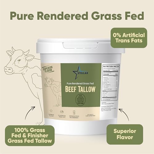 STELLAR CHEMICAL CORP Stellar Beef Tallow, 100% Grass-Fed and Finished, Good for Cooking, Baking and Frying, Food Grade, 5 lbs