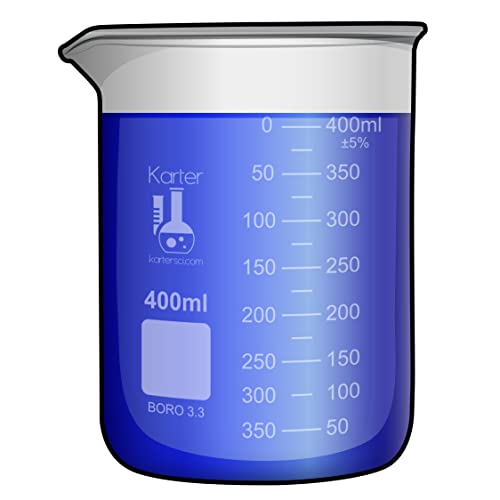 Image of 400ml Beaker, Low Form Griffin, Borosilicate 3.3 Glass, Double Scale, Graduated, Karter Scientific 232S4 (Single)