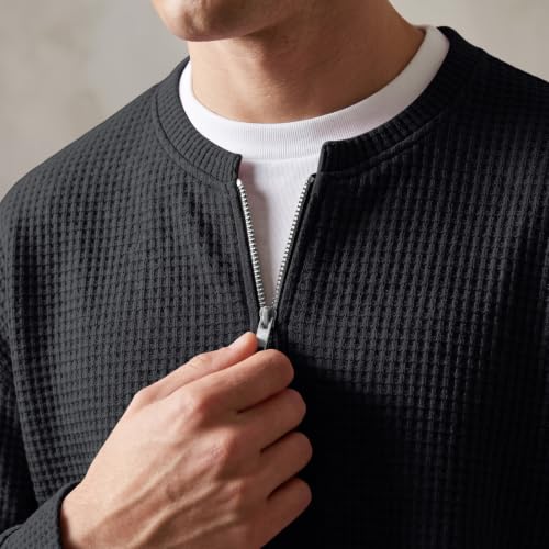 Waffle Quarter Zip Pullover Men 1/4 Zip 2 in 1 Faux Layered Sweatshirts - image 6