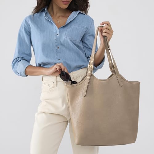 Image of HOXIS Tote Bag for Women with Adjustable Handles Soft Vegan Leather Shoulder Handbag for Work, Travel & Everyday Use