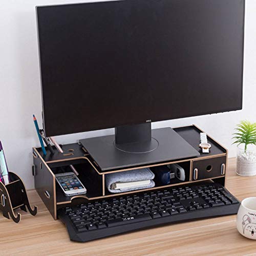 Supporto per Monitor Legno Stabile con Cassetto Ergonomico Removable da Tavolo-nero-48X20X12.3cm