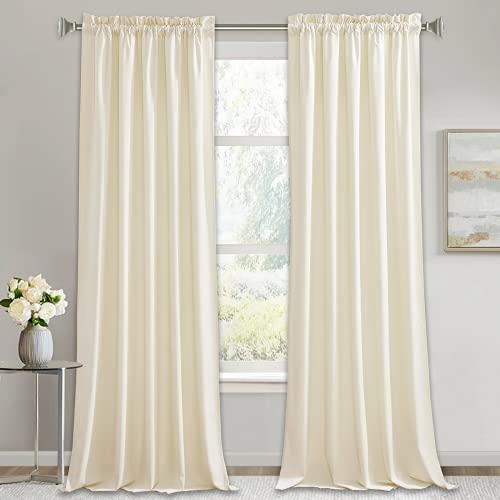 Image of RYB HOME Extra Long Velvet Curtains 102 inches for Sliding Patio Glass Door | Energy Saving, Theraml Privacy, UV Heat Blocking, for Living Room Bedroom Dining Room, Ivory, W52 x L102, 2 Panels