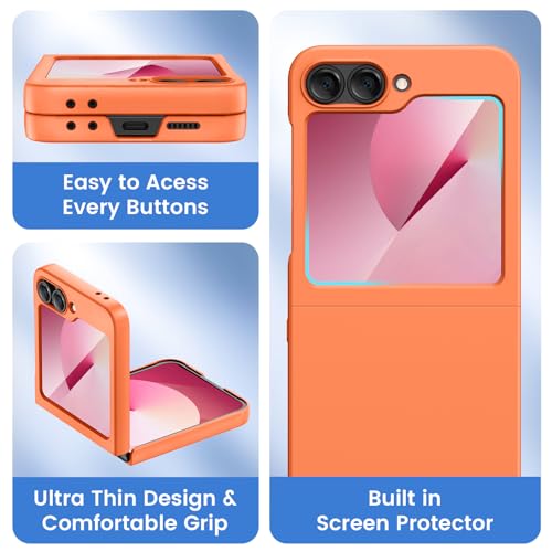 Image of Ruky for Samsung Z Flip 6 Full Body Slim Case, Orange | Protective Cover Hard PC Ultra Anti-Scratches Shockproof Wireless Charging Phone Case for Samsung Galaxy Z Flip 6, Orange