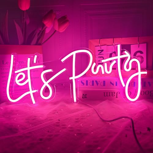 Let's Party Enseigne Néon LED Lumineuse pour Décoration Murale, Alimentée par USB, Neon Mural pour Fête, Anniversaire, Mariage, Noël, Bar, Décoration...