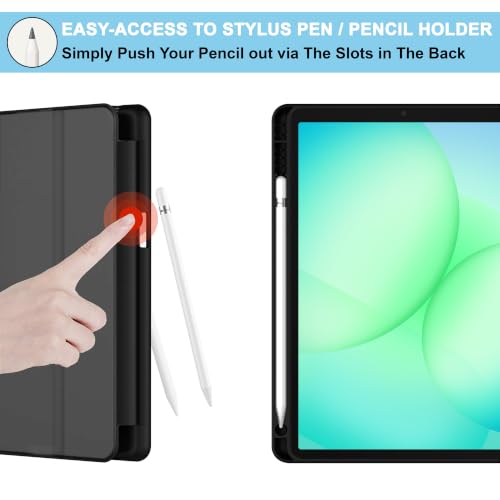 Image of CEDO Smart Case for Samsung Tab A11 (8.7 in) Tri-Fold Flip Folio Cover | Pencil Holder | Multi View Angles Stand TPU Backcover (Black)