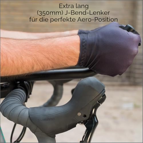 BBB Cycling Aero Bars Maximale Aerodynamik Fahrradlenker Aluminium, Extra lange J-Bend Armlehne für Rennräder Triathlon Lenkerstütze Rutschfeste Fahrradgriffe AeroMax BHB-60, Ø 25.4 / 31.8 mm