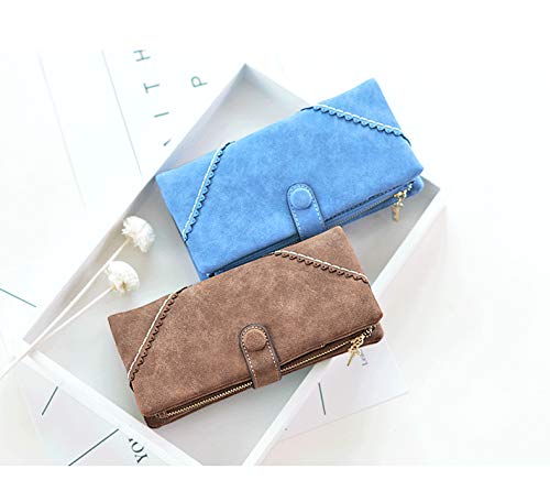Image of Bird&Fish Women Vegan Leather Wallet Bifold Clutch Large Capacity Card Organizer Buckle Long Purse for Girls Candy Color