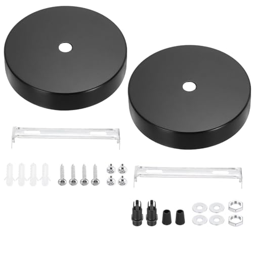 ZORVYN 2 piezas Rosetón para Lámpara de Techo, Caja de Conexión Metal, soporte y embellecedor de techo, Pantalla Redonda con 1 Agujero, Apto para Todas, para Montaje de Lámparas (100 x 20 mm) (Negro)