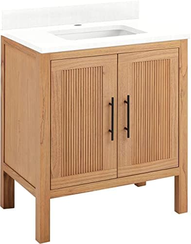 Signature Hardware 481752 Ayanna 30" Free Standing Single Vanity Set with Mindi Wood Cabinet, Vanity Top and Rectangular Undermount Vitreous China Sink - Single Faucet Hole