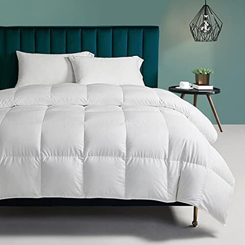 TOPGREEN Organic Goose Feather Down Comforter King, All-Season Duvet Insert, Organic Cotton, Soft Fluffy Home Collection Feather & Down Blend Comforter with Corner Tabs(106x90, White)