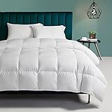 TOPGREEN Organic Feather Down Comforter Queen Size, All Season Duvet Insert with 100% Organic Cotton Cover, Medium Warm Bed Comforter with Corner Tabs (90x90, White)