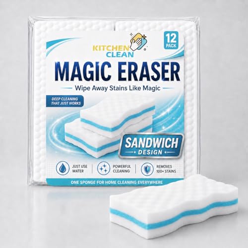 Image of Kitchen Clean Magic Eraser Sponge Pack of 12 | Stain Remover for Walls, Switch Boards, Taps, Glass, Shoes & Sneakers