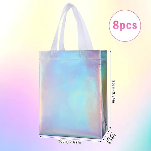 image for Ptwola 8 Pcs Non-Woven Colorful Reusable Goodie Tote Bags Glossy Iride