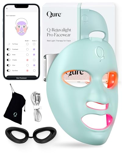 Qure LED Light Therapy Mask for Face: 3 Modes, Customizable 5 Facial Areas & 5 Lights: Red, Deep-Red, Blue, Amber & Infrared, 3-Min Daily, Eye-Protection, Smart App