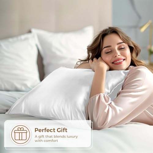Image of Premium Satin Pillowcase Set of 2 with Eye Mask & 3 Scrunchies | Silky Soft, Anti-Frizz, Skin & Hair Care Sleep Set | Luxury Gift Combo for Women & Girls (White)
