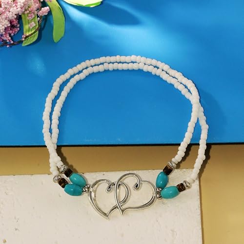 Image of Elastic Beaded Ankle Bracelets for Women Double Heart Layered Stretch Ankle Bracelets Waterproof Dainty Boho Beaded Anklets for Summer Beach Foot Jewelry