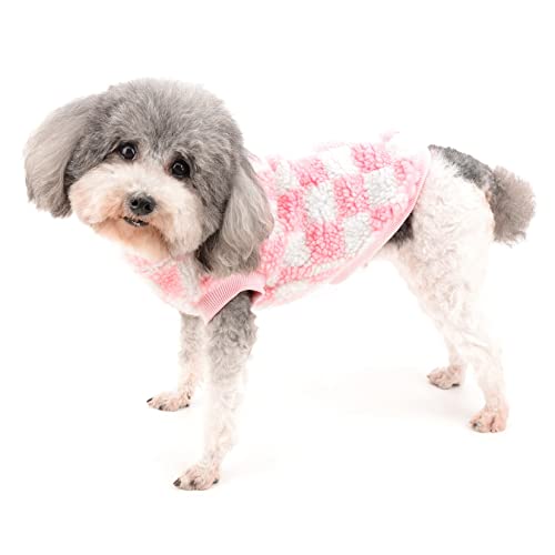 Zunea Fuzzy Dog Jumper for Small Dogs Warm Fleece Winter Jacket Coat Plaid Puppy Clothes Fluffy Pullover Sweater Coat Soft Pet Apparel for Dogs Girl Boy Chihuahua Yorkie Cat Pink L - Image 2