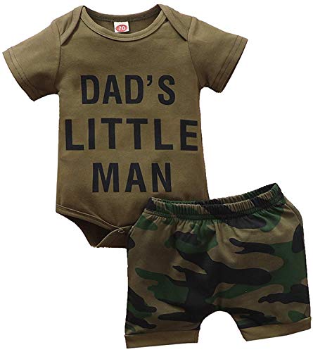 Newborn Baby Boy Camouflage Outfits Dad's Little Man Bodysuit Romper Harem Short Camo Pants Summer Clothes Set (Camouflage Romper,0-6 Months)
