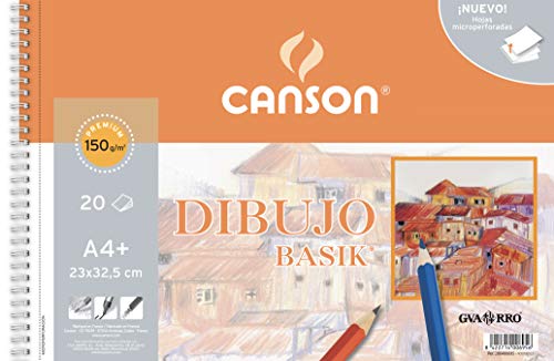 Canson - Dibujo Basik Liso, Álbum Espiral Microperforado, A4+ (23x32,5 cm) 20 Hojas, 150g