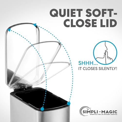 Image of SIMPLI-Magic 6L /1.6G Stainless Steel Bathroom Trash Can with Hands-Free Foot Pedal, Quiet Soft-Close Lid, Compact Space-Saving Size