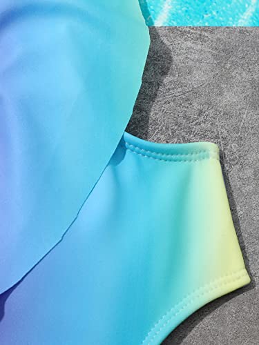 OYOANGLE Girl's One Piece Swimsuit Ombre Ruffle Trim Cut Out Sleeveless Swimwear Asymmetrical Bathing Suit3