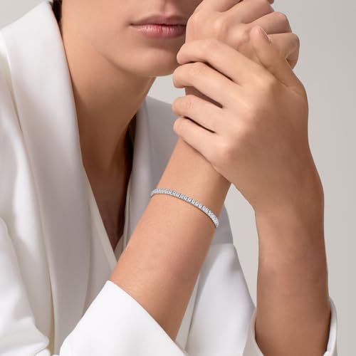 5.1CT/5.5CT Moissanite Tennis Bracelet for Women, 3mm White Gold Plated S925 Sterling Silver D Color VVS1 Round Cut Moissanite Bracelets Jewelry Gift, Size 6.5Inch/7Inch2
