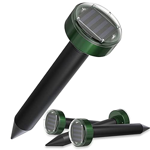 Solar Mole Repellent 4 Pack, Gopher Repellent, Mole Repellent Stakes Outdoor , Groundhog Repeller Snake Rodent ,Gopher Killer, Waterproof Sonic Spike Mole and Vole Deterrent for Lawn Garden &Yard